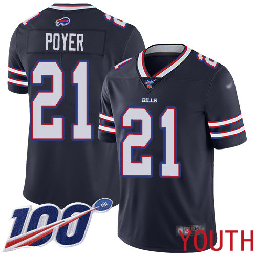 Youth Buffalo Bills #21 Jordan Poyer Limited Navy Blue Inverted Legend 100th Season NFL Jersey->youth nfl jersey->Youth Jersey
